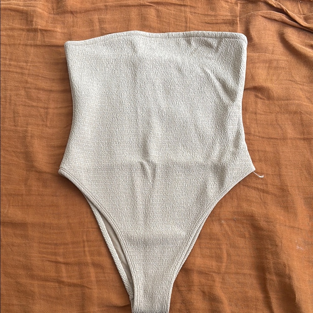 High-Waisted Taupe One Piece Bathing Suit